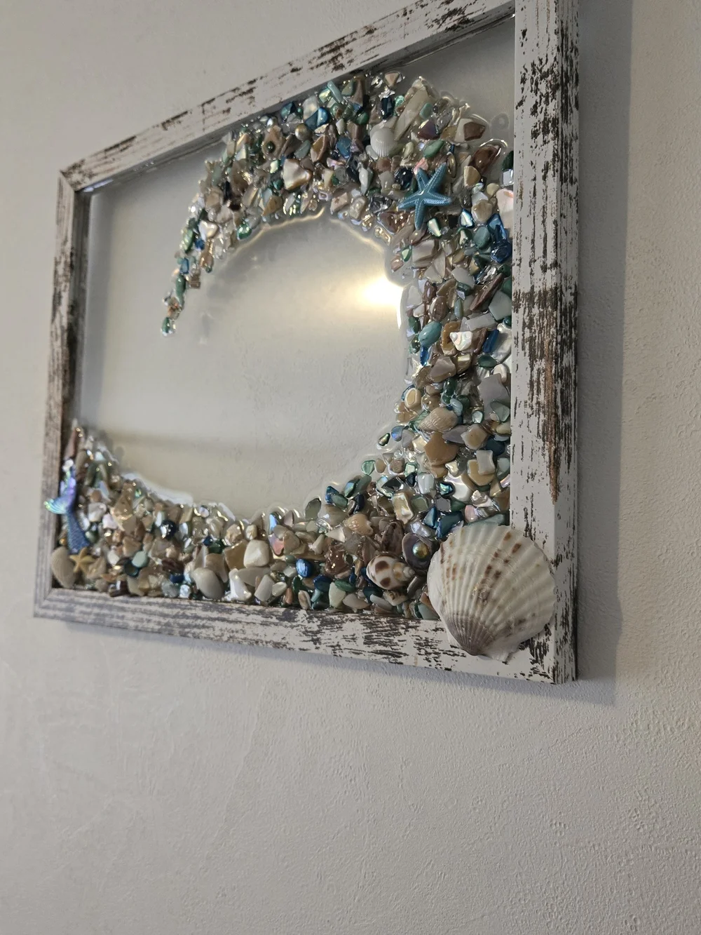Coastal Wave Seashell Wall Art - Turquoise and Beige